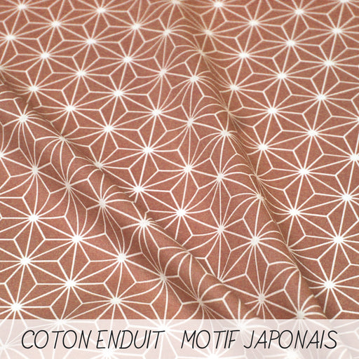 Tissu de coton enduit motif traditionnel japonais des feuilles ASANOHA cassonade & blanc - Oeko-Tex - tissuspapi