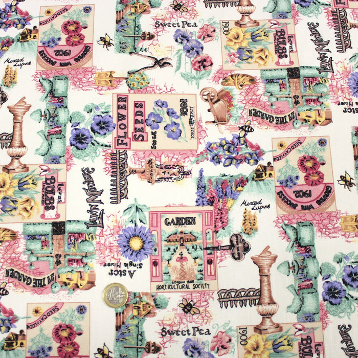 Tissu coton bouquets de fleurs et illustrations du jardin britannique - COLLECTION GARDEN - TissusPapi.com