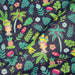 Tissu de coton motif tropical aux fruits, feuilles et palmiers tropicaux, femme au turban, fond bleu marine - OEKO-TEX® - tissuspapi