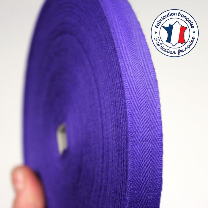 Ruban sergé de coton violet 15mm - Galette de 50 mètres - Fabrication française - TissusPapi.com