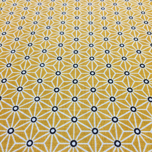 Tissu de coton saki motif traditionnel japonais géométrique ASANOHA jaune moutarde & blanc - Oeko-Tex - tissuspapi