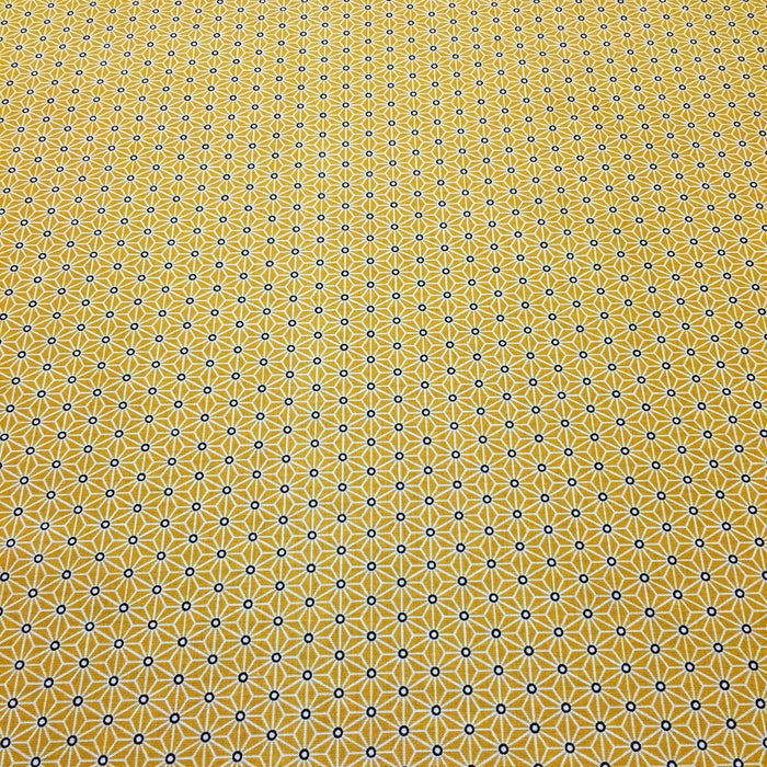 Tissu de coton saki motif traditionnel japonais géométrique ASANOHA jaune moutarde & blanc - Oeko-Tex