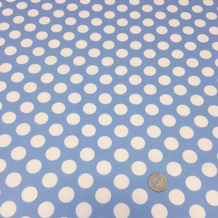 Tissu de coton bleu ciel à gros pois blancs - TissusPapi.com