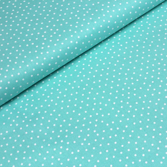 Tissu de coton vert menthe à l'eau à pois blancs - TissusPapi.com