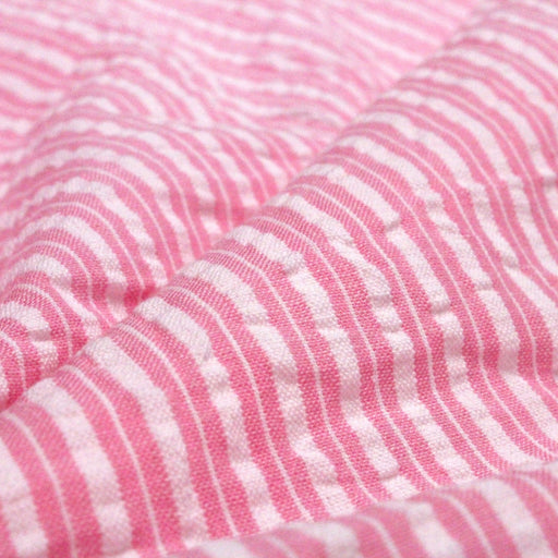Tissu Seersucker coton à rayures roses et blanches - TissusPapi.com
