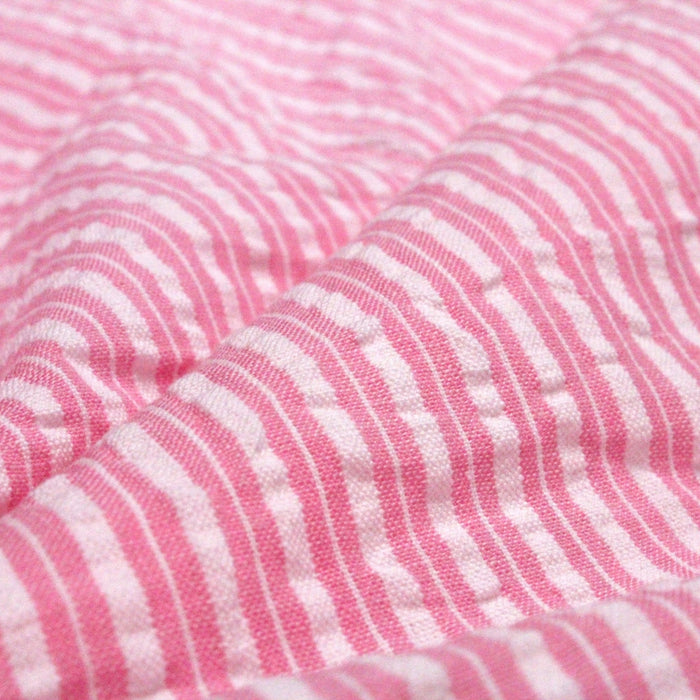 Tissu Seersucker coton à rayures roses et blanches - TissusPapi.com