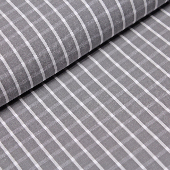 Tissu de popeline de coton à carreaux gris et blancs - TissusPapi.com