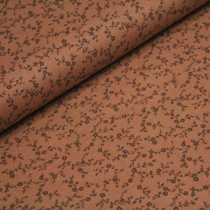 Tissu de coton MAYFAIR marron cacao aux fleurs marrons chocolat - TissusPapi.com