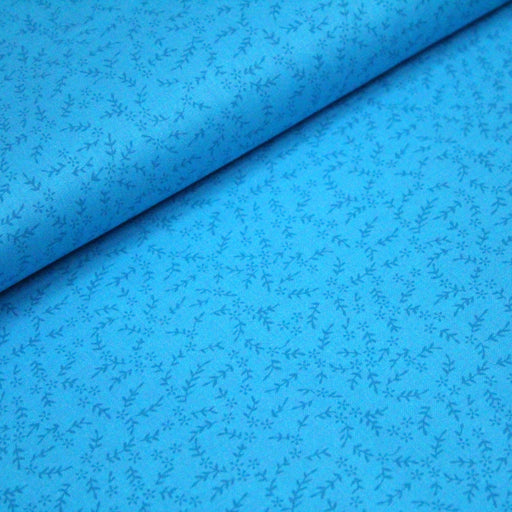 Tissu de coton "Southall" : bleu turquoise, fleurs bleues électrique - COLLECTION PATCHWORK - tissuspapi