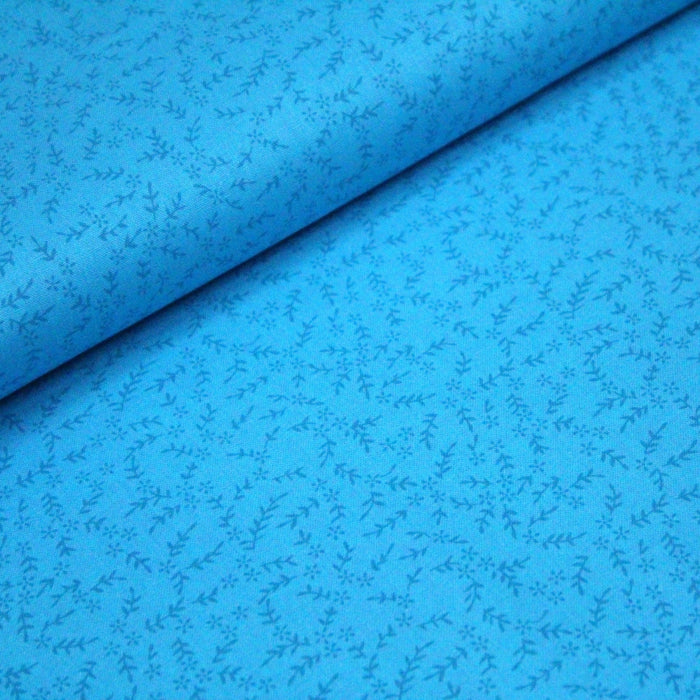 Tissu de coton "Southall" : bleu turquoise, fleurs bleues électrique - COLLECTION PATCHWORK - TissusPapi.com