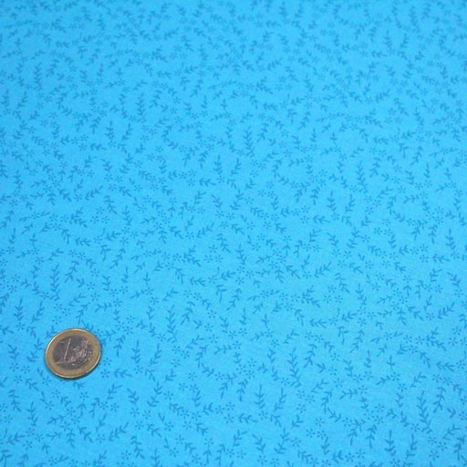 Tissu de coton "Southall" : bleu turquoise, fleurs bleues électrique - COLLECTION PATCHWORK - TissusPapi.com