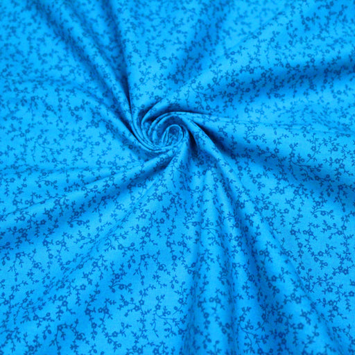 Tissu de coton "Mayfair" : bleu turquoise, fleurs bleues électrique - COLLECTION PATCHWORK - tissuspapi