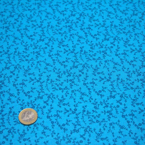 Tissu de coton "Mayfair" : bleu turquoise, fleurs bleues électrique - COLLECTION PATCHWORK - TissusPapi.com