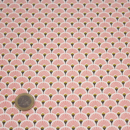Tissu de coton motif traditionnel japonais aux éventails SENSU roses - Oeko-Tex