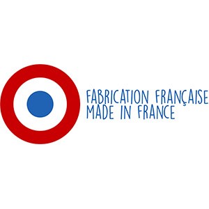 Étiquette tissée bleu, blanc rouge avec message Made In France