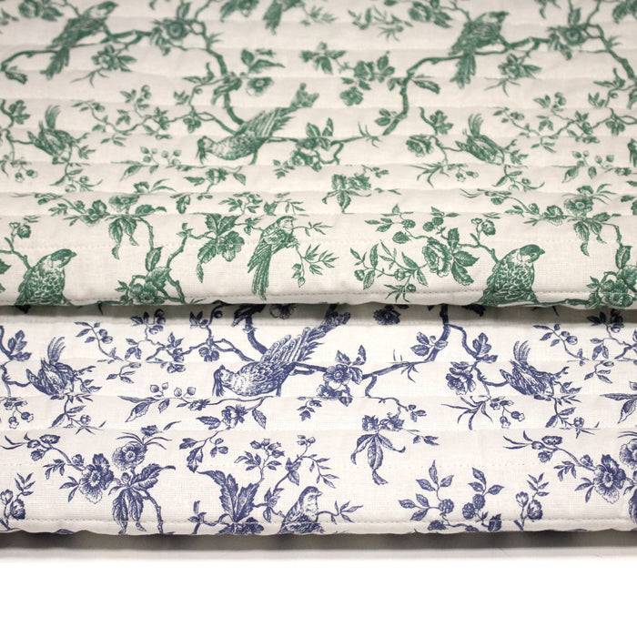 Tissu matelassé TOILE DE JOUY : trois motifs, deux couleurs, cinq tissus !