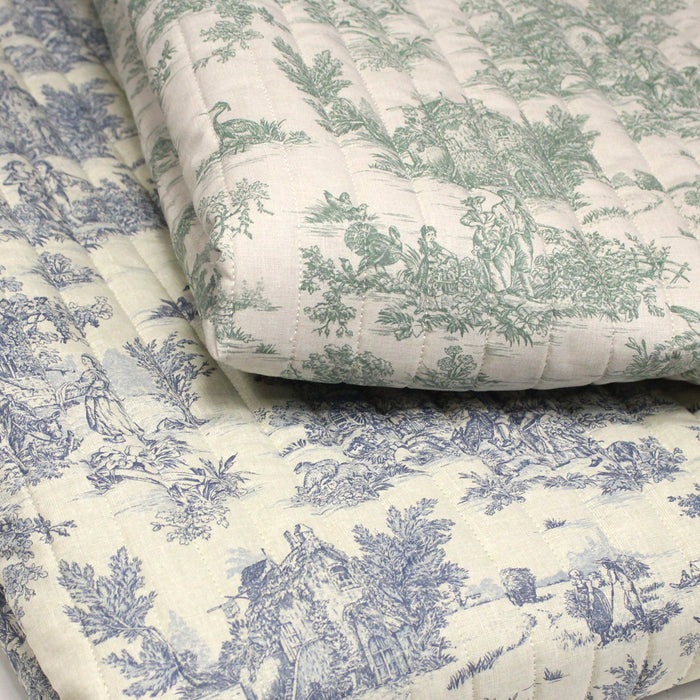 Tissu matelassé TOILE DE JOUY : trois motifs, deux couleurs, cinq tissus !