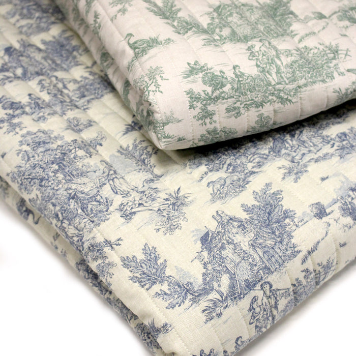 Tissu matelassé TOILE DE JOUY : trois motifs, deux couleurs, cinq tissus !