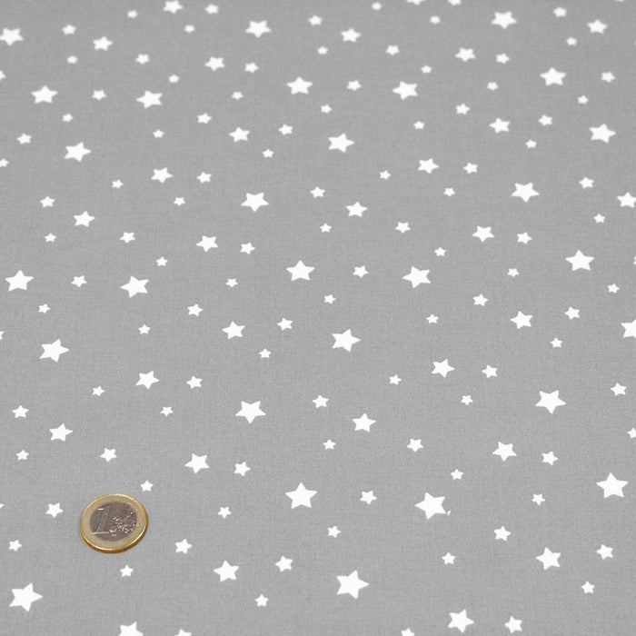 Tissu de coton gris aux petites étoiles blanches - OEKO-TEX