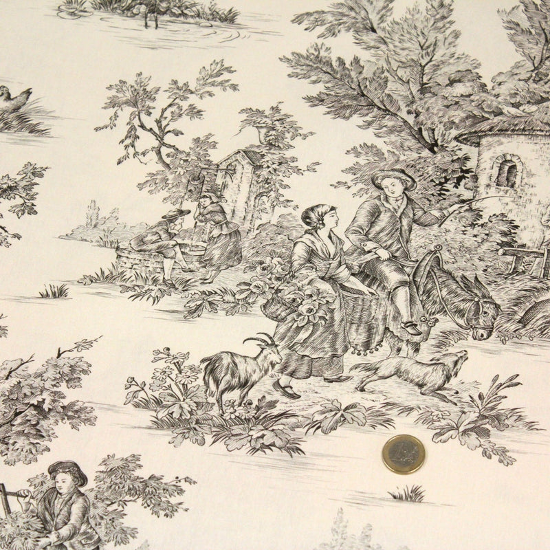 Tissu coton épais demi - natté TOILE DE JOUY, grande largeur 280cm : bleu, vert, rouge, noir - OEKO - TEX - TissusPapi.com