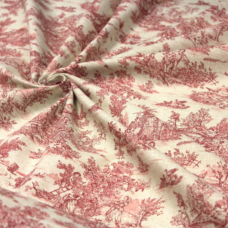 Tissu coton Toile de Jouy traditionnelle 160cm de large : bleu, rouge, vert, gris - OEKO - TEX - TissusPapi.com
