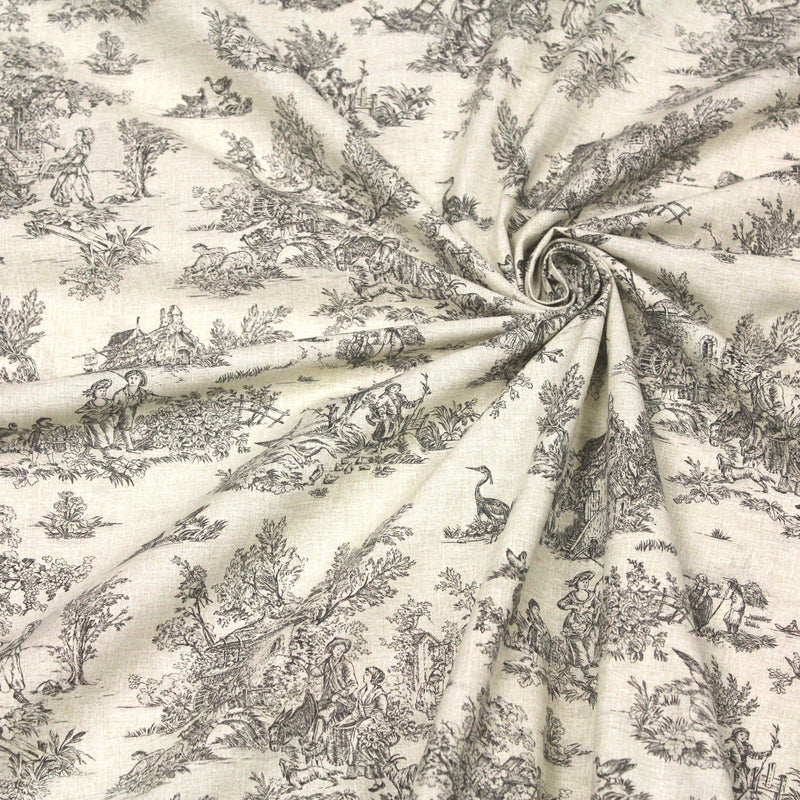 Tissu coton Toile de Jouy traditionnelle 160cm de large : bleu, rouge, vert, gris - OEKO - TEX - TissusPapi.com