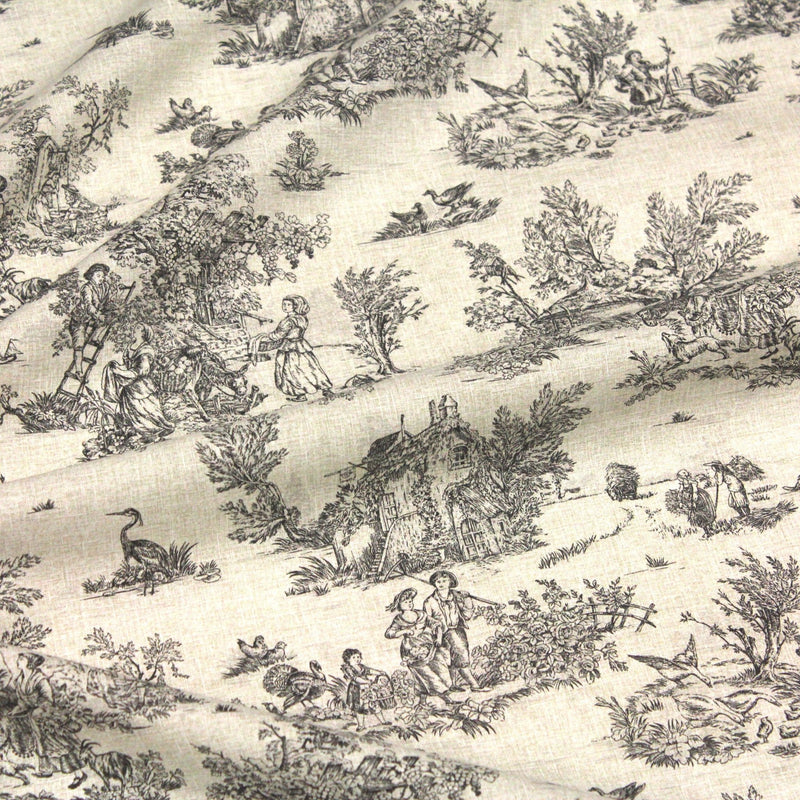 Tissu coton Toile de Jouy traditionnelle 160cm de large : bleu, rouge, vert, gris - OEKO - TEX - TissusPapi.com