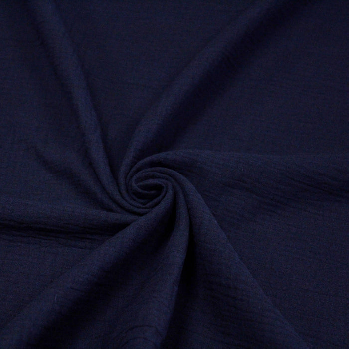 Tissu double gaze de coton gaufrée bleu nuit - Oeko-Tex