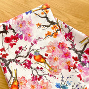 Tissu coton motif jardin japonais GUNMA aux oiseaux et fleurs de cerisier - OEKO - TEX - TissusPapi.com