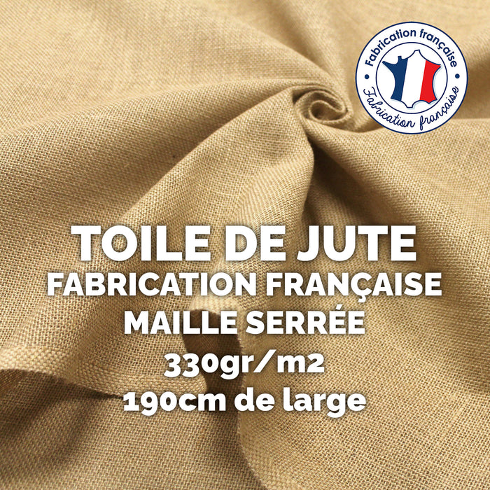 Tissu toile de jute - Grande largeur 190cm - 330gr-m2 - Fabrication française