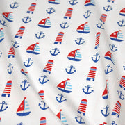 Tissu popeline de coton aux phares, bateaux et ancres de marine, fond blanc - TissusPapi.com
