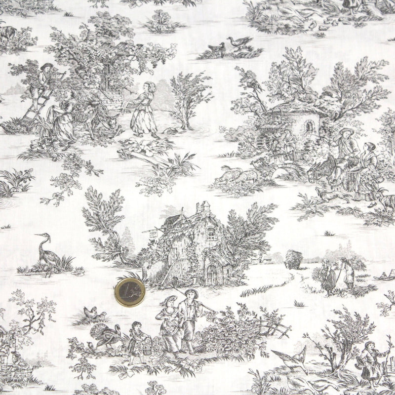 Tissu coton renforcé TOILE DE JOUY grande largeur 280cm : bleu, rouge, vert, gris - OEKO - TEX - TissusPapi.com