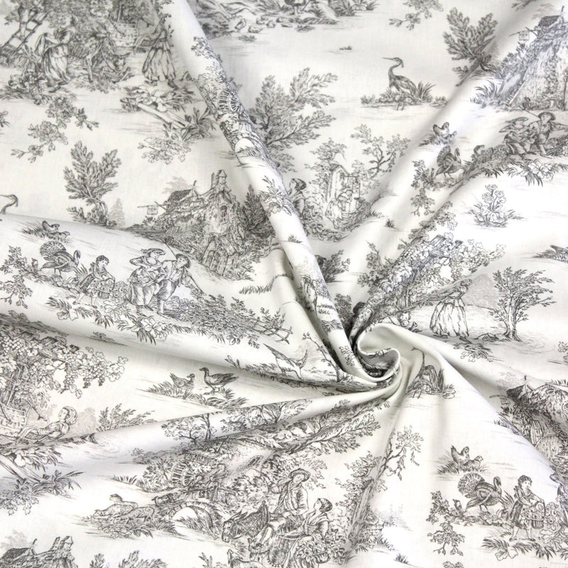 Tissu coton renforcé TOILE DE JOUY grande largeur 280cm : bleu, rouge, vert, gris - OEKO - TEX - TissusPapi.com