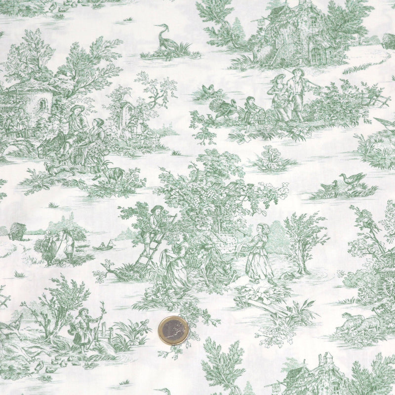 Tissu coton renforcé TOILE DE JOUY grande largeur 280cm : bleu, rouge, vert, gris - OEKO - TEX - TissusPapi.com