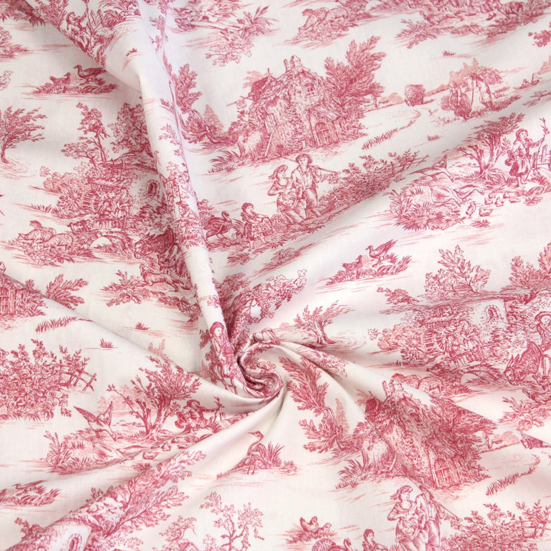 Tissu coton renforcé TOILE DE JOUY grande largeur 280cm : bleu, rouge, vert, gris - OEKO - TEX - TissusPapi.com