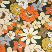 Tissu gabardine de coton SUZANNE imprimé fleurs rétro : bleu, rouille, olive - OEKO - TEX STANDARD 100 - TissusPapi.com