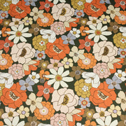 Tissu gabardine de coton SUZANNE imprimé fleurs rétro : bleu, rouille, olive - OEKO - TEX STANDARD 100 - TissusPapi.com