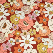 Tissu gabardine de coton SUZANNE imprimé fleurs rétro : bleu, rouille, olive - OEKO - TEX STANDARD 100 - TissusPapi.com