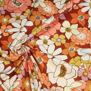 Tissu gabardine de coton SUZANNE imprimé fleurs rétro : bleu, rouille, olive - OEKO - TEX STANDARD 100 - TissusPapi.com