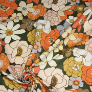Tissu gabardine de coton SUZANNE imprimé fleurs rétro : bleu, rouille, olive - OEKO - TEX STANDARD 100 - TissusPapi.com