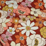 Tissu gabardine de coton SUZANNE imprimé fleurs rétro : bleu, rouille, olive - OEKO - TEX STANDARD 100 - TissusPapi.com