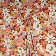 Tissu gabardine de coton SUZANNE imprimé fleurs rétro : bleu, rouille, olive - OEKO - TEX STANDARD 100 - TissusPapi.com