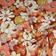 Tissu gabardine de coton SUZANNE imprimé fleurs rétro : bleu, rouille, olive - OEKO - TEX STANDARD 100 - TissusPapi.com