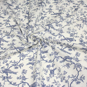 Tissu coton TOILE DE JOUY AUX MESANGES : bleu, vert - OEKO - TEX - TissusPapi.com