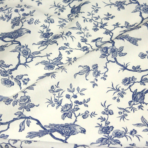 Tissu coton TOILE DE JOUY AUX MESANGES : bleu, vert - OEKO - TEX - TissusPapi.com