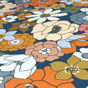 Tissu gabardine de coton SUZANNE imprimé fleurs rétro : bleu, rouille, olive - OEKO - TEX STANDARD 100 - TissusPapi.com