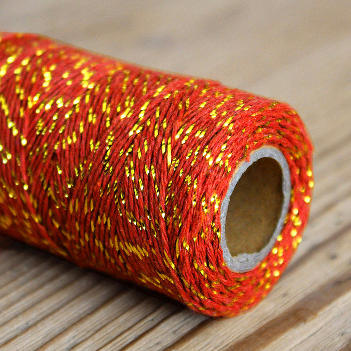 Ficelle de coton rouge & lurex doré or - Bobine de 120m
