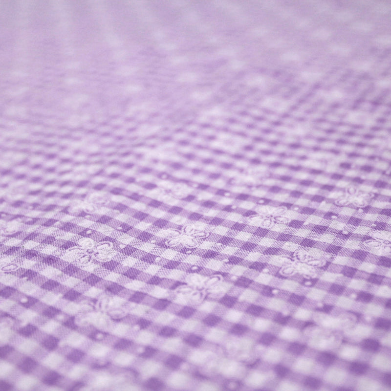 Tissu coton Seersucker VICHY carreaux & fines fleurs blanches : bleu, jaune, rose, violet - TissusPapi.com