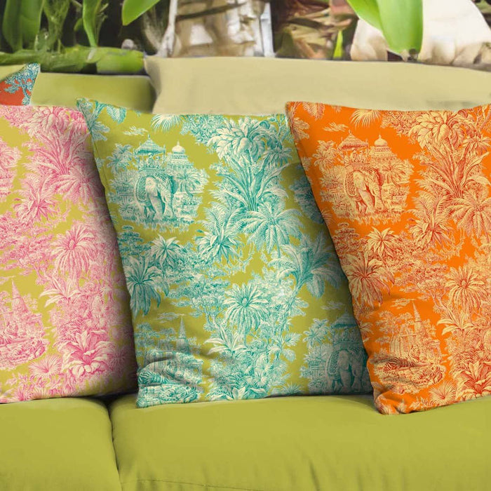 Tissu coton TOILE DE JOUY illustrations indiennes, nombreuses couleurs estivales ! - TissusPapi.com