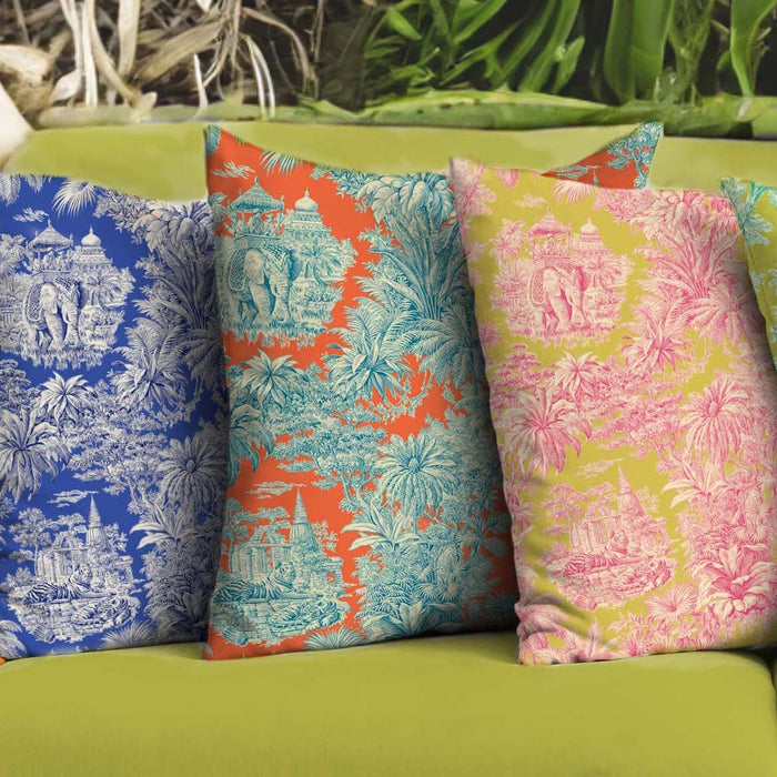 Tissu coton TOILE DE JOUY illustrations indiennes, nombreuses couleurs estivales ! - TissusPapi.com